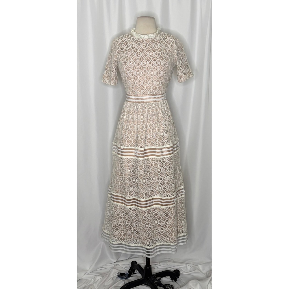 NWT BALTIC BORN Windsor Lace Midi Dress Ivory Nude Feminine Romantic Small - Picture 3 of 16